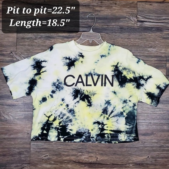 Calvin Klein Tie Dye Performance Stretch Cropped Athleisure Top Size Large - Picture 6 of 7